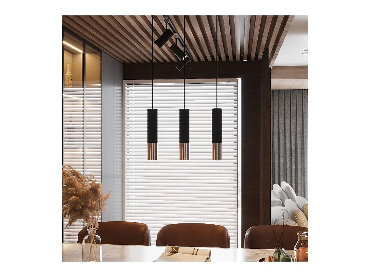 Lampy wiszące nowoczesny Zarpex, stal - 2 źródło światła 4000K - L.30 x H.90 cm - czarny/miedź