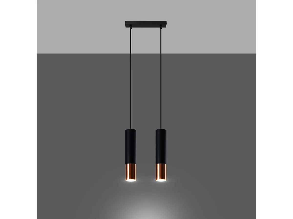Lampes suspendues Zarpex moderne en acier - 2 sources lumineuses 4000K - L.30 x H.90 cm - noir/cuivre