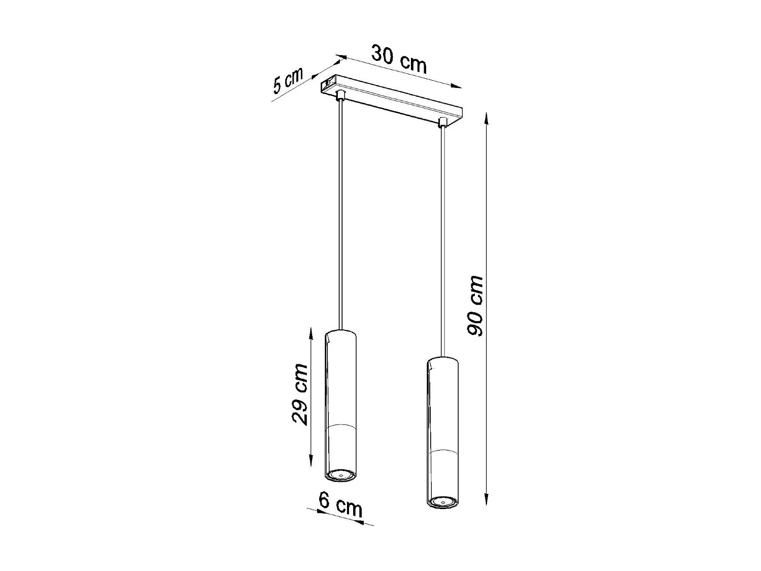 Lampes suspendues Zarpex moderne en acier - 2 sources lumineuses 4000K - L.30 x H.90 cm - noir/cuivre