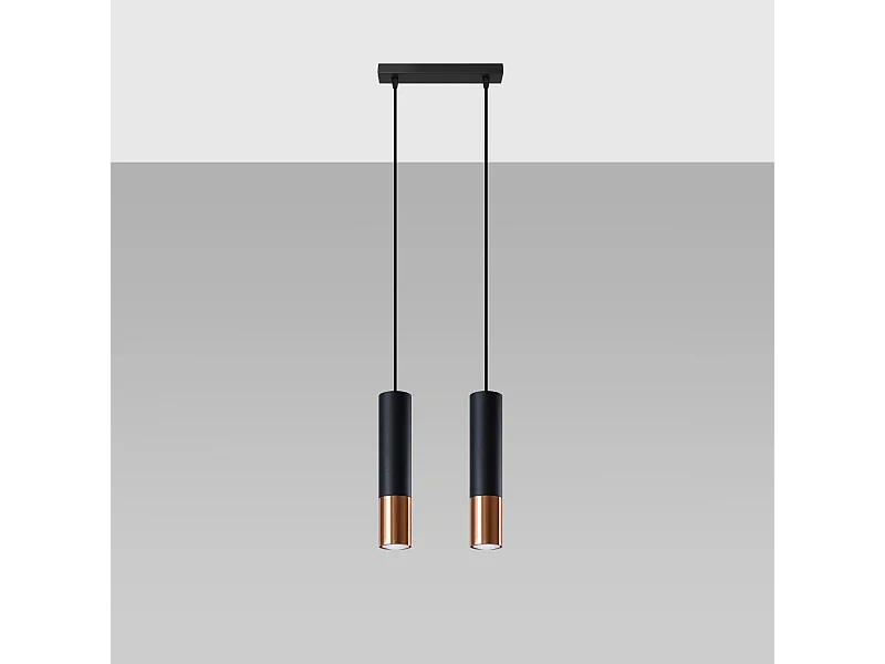 Lampes suspendues Zarpex moderne en acier - 2 sources lumineuses 4000K - L.30 x H.90 cm - noir/cuivre