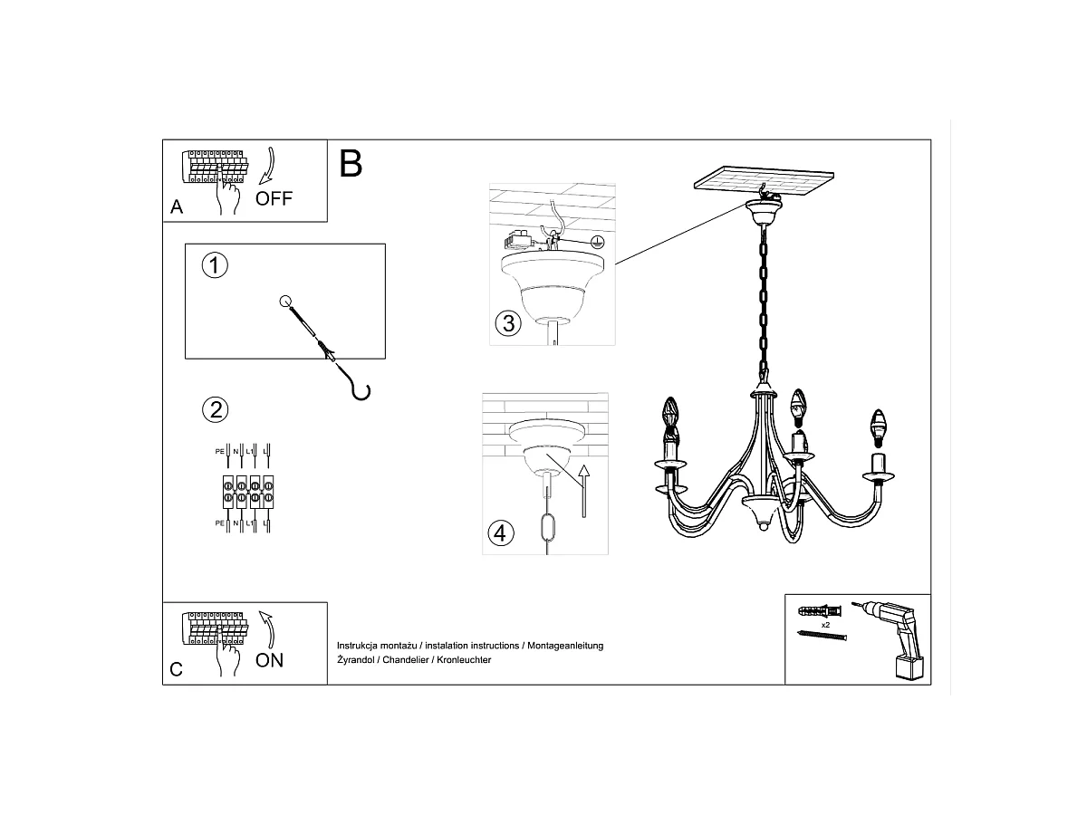 Candelabros Vivow moderno de acero - 5 fuentes luminosas 3000K - L.60 x A.80 cm - blanco