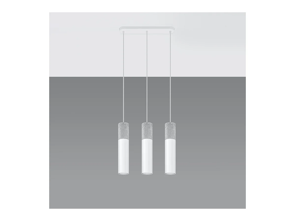 Lampes suspendues Lume moderne en acier/béton - 3 sources lumineuses 3000K - L.45 x H.90 cm - blanc/gris