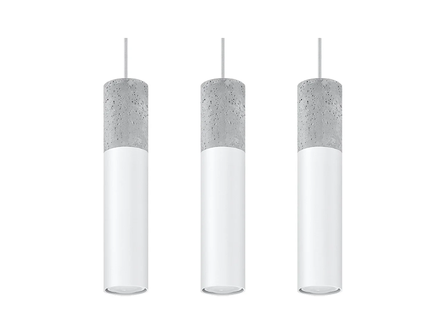 Lampes suspendues Lume moderne en acier/béton - 3 sources lumineuses 3000K - L.45 x H.90 cm - blanc/gris