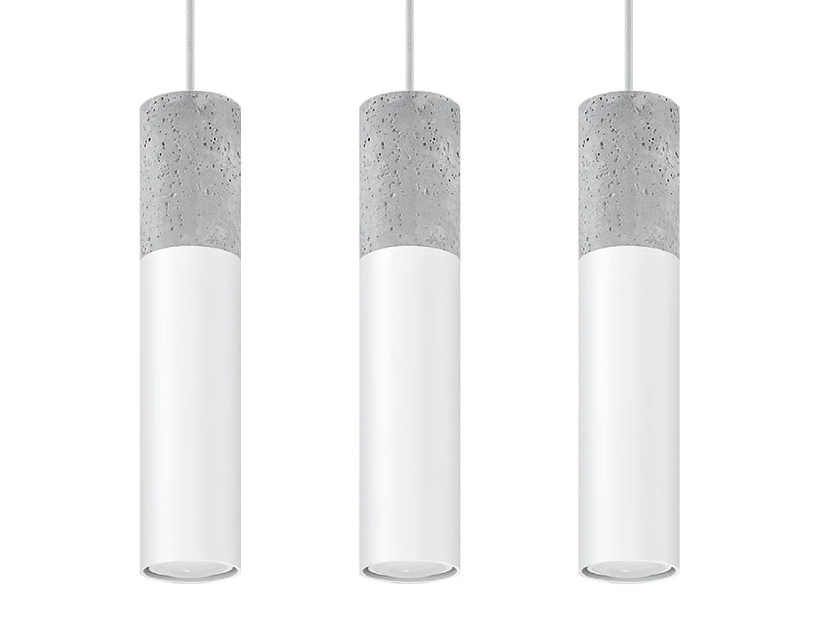 Lampes suspendues Lume moderne en acier/béton - 3 sources lumineuses 3000K - L.45 x H.90 cm - blanc/gris