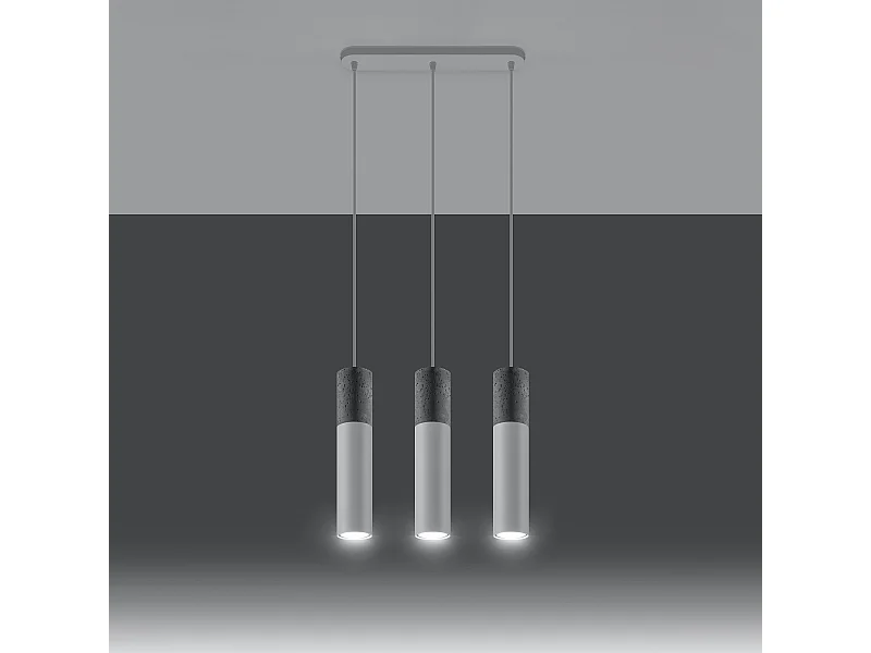 Lampes suspendues Lume moderne en acier/béton - 3 sources lumineuses 3000K - L.45 x H.90 cm - blanc/gris