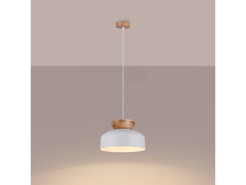 Lampy wiszące skandynawski Zeleron, drewno/stal - 1 źródło światła 3000K - L.29.5 x H.130 cm - biały/naturalne drewno
