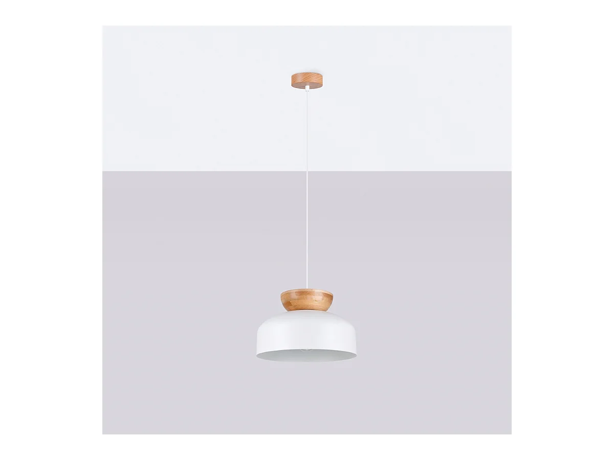 Lampy wiszące skandynawski Zeleron, drewno/stal - 1 źródło światła 3000K - L.29.5 x H.130 cm - biały/naturalne drewno