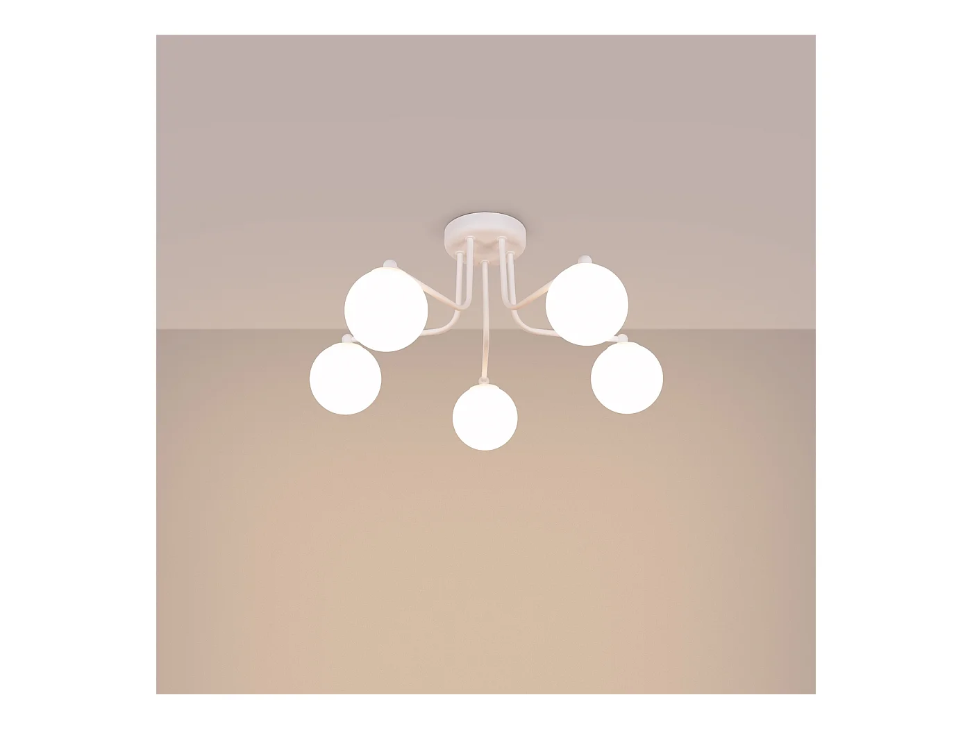 Lustre Bealy minimaliste en acier/verre - 5 sources lumineuses 4000K - L.58 x H.29 cm - blanc