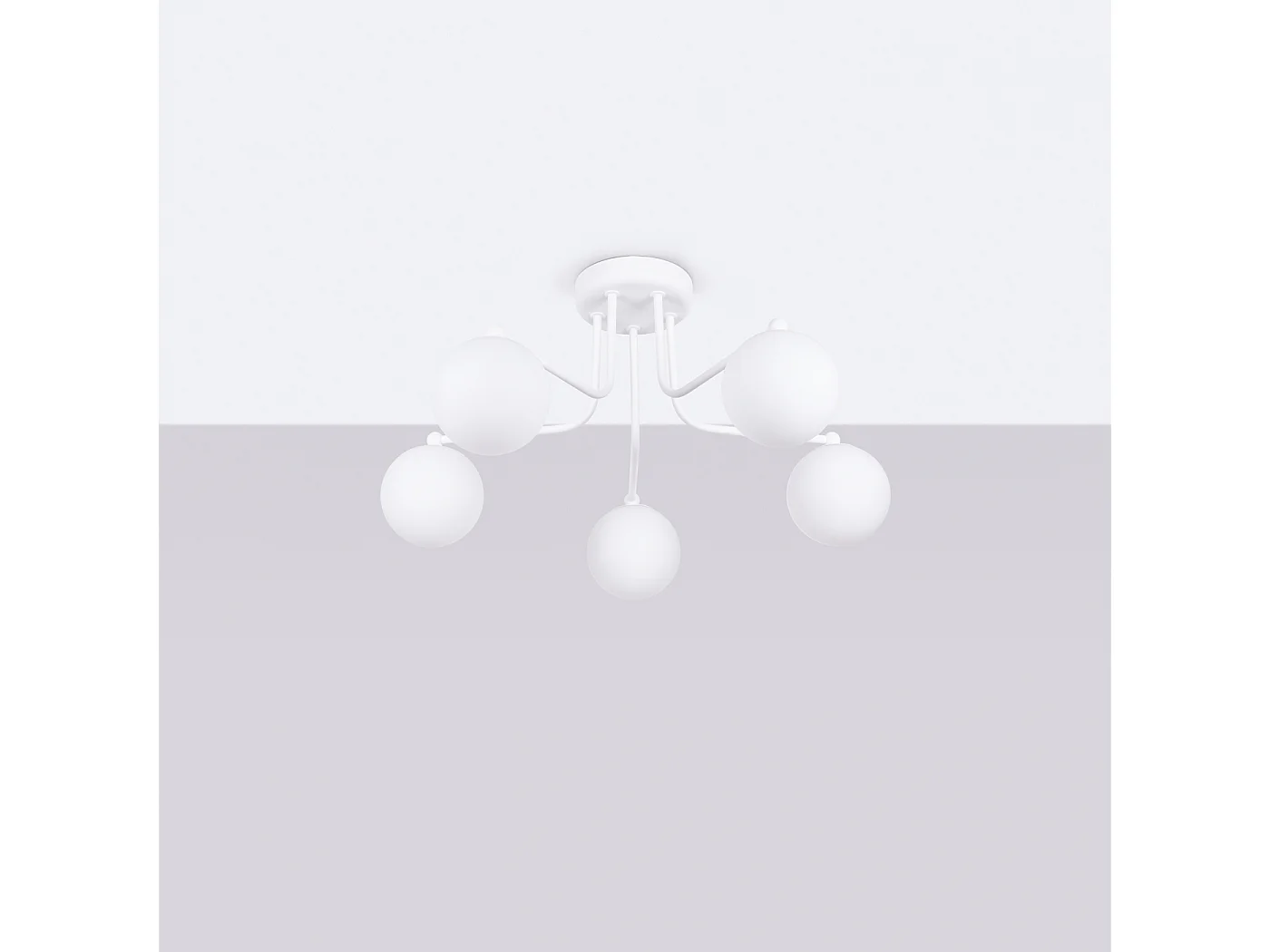 Lustre Bealy minimalista, aço/vidro - 5 fontes de luz 4000K - L.58 x H.29 cm - branco