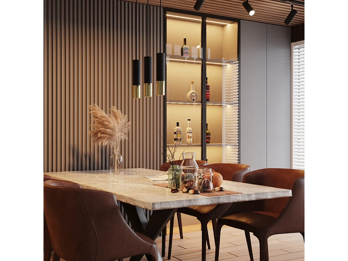 Lampes suspendues Zarpex moderne en acier - 3 sources lumineuses 3000K - L.20 x H.90 cm - or noir