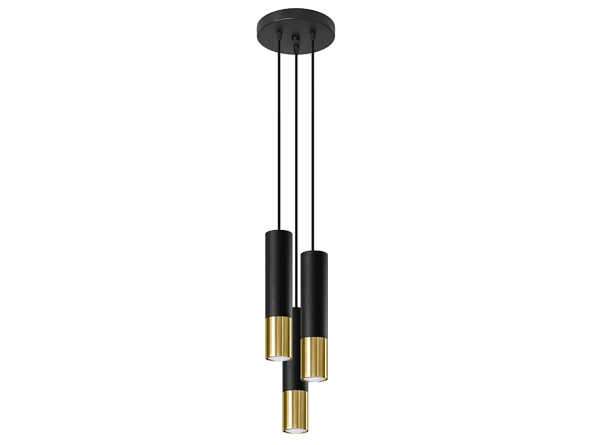 Luminárias pendentes Zarpex moderno, aço - 3 fontes de luz 3000K - L.20 x H.90 cm - ouro Preto