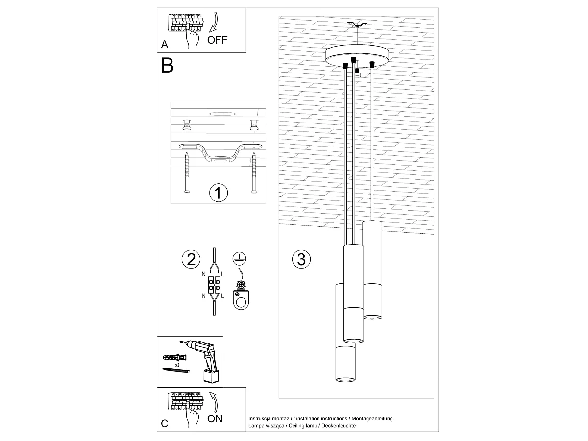 Luminárias pendentes Zarpex moderno, aço - 3 fontes de luz 3000K - L.20 x H.90 cm - ouro Preto