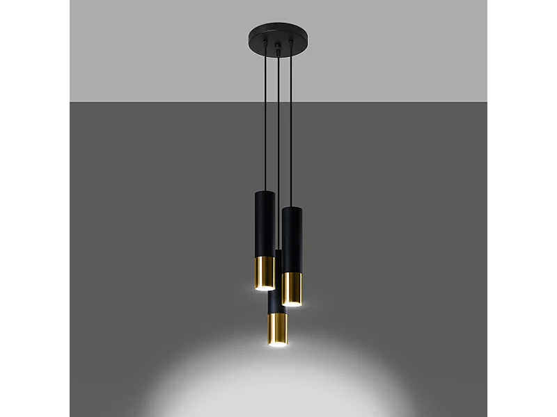 Lampes suspendues Zarpex moderne en acier - 3 sources lumineuses 3000K - L.20 x H.90 cm - or noir