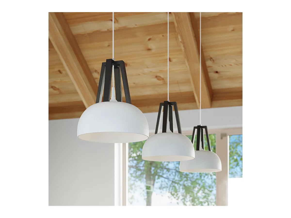 Lampy wiszące nowoczesny Solivo, stal/drewno - 1 źródło światła 4000K - L.30 x H.85 cm - biały/czarny