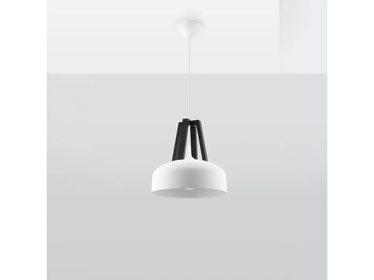 Lampes suspendues Solivo moderne en acier/bois - 1 sources lumineuses 4000K - L.30 x H.85 cm - blanc noir