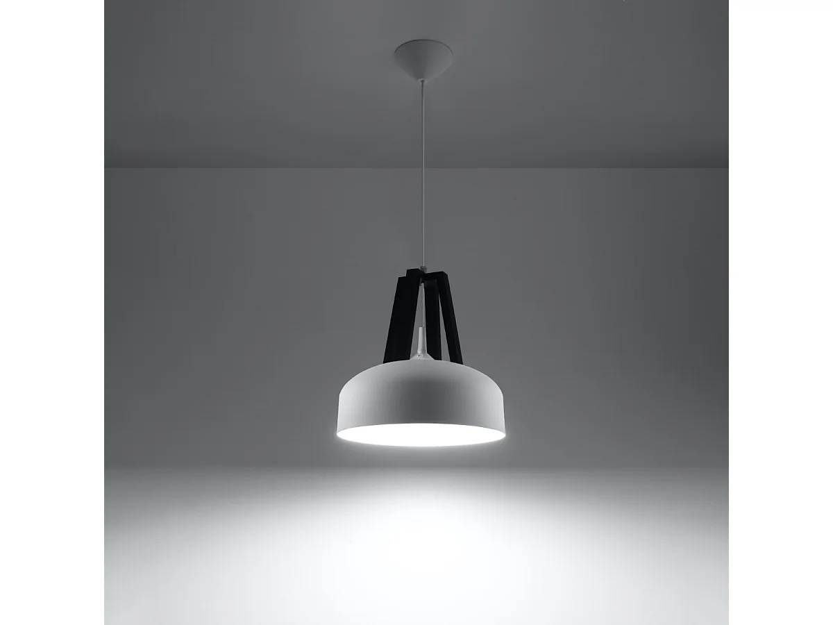 Lampes suspendues Solivo moderne en acier/bois - 1 sources lumineuses 4000K - L.30 x H.85 cm - blanc noir
