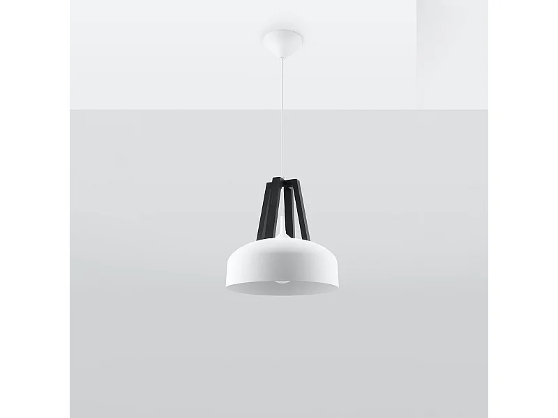 Lampes suspendues Solivo moderne en acier/bois - 1 sources lumineuses 4000K - L.30 x H.85 cm - blanc noir