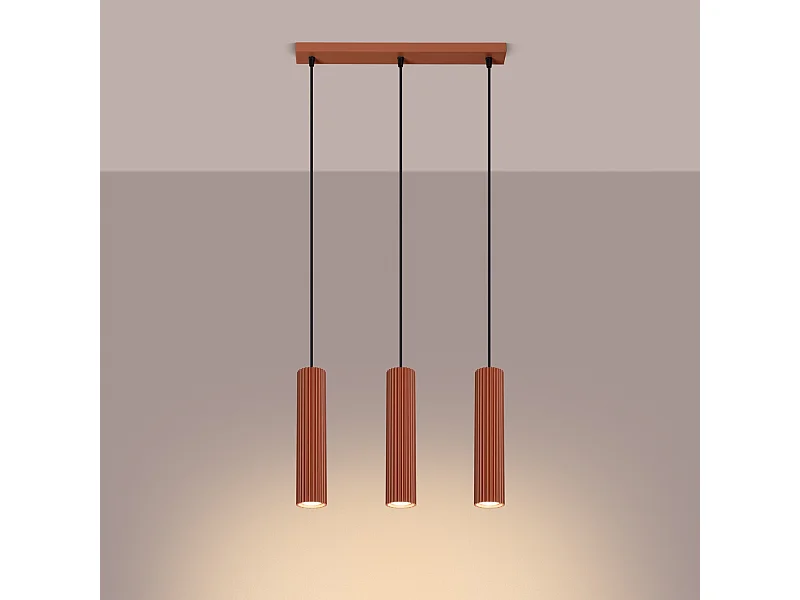 Hanglamp Gloow minimalistisch van  - 3 lichtbronnen 3000K - L.45 x H.98 cm - rode oker