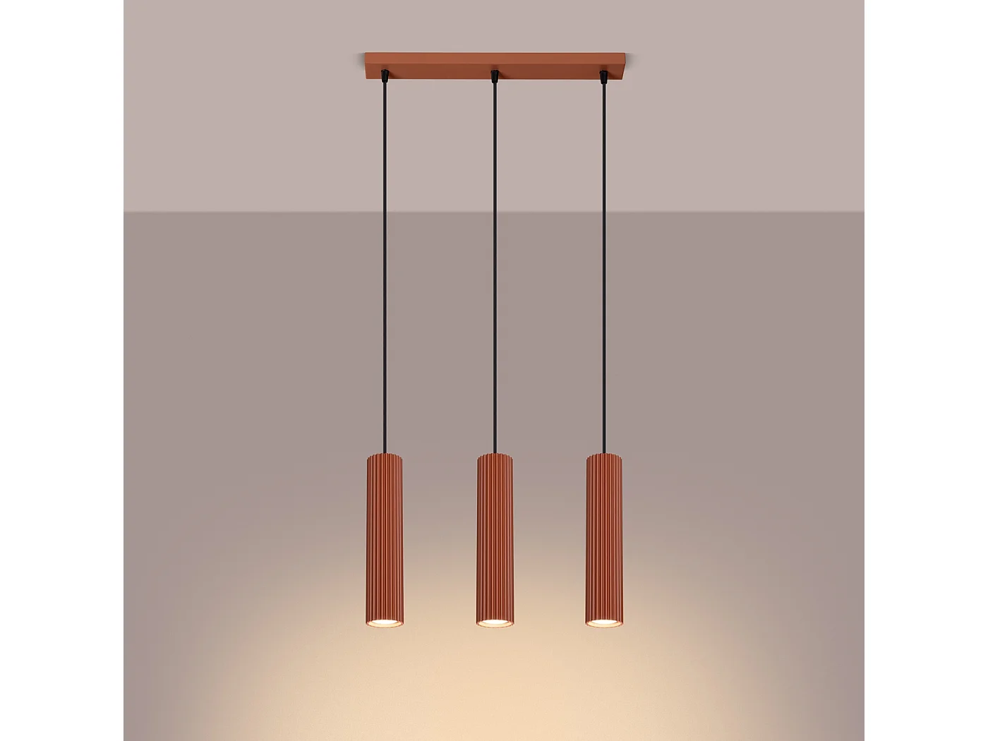 Hanglamp Gloow minimalistisch van  - 3 lichtbronnen 3000K - L.45 x H.98 cm - rode oker