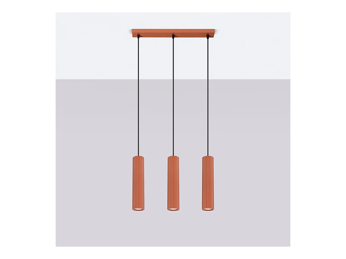Hanglamp Gloow minimalistisch van  - 3 lichtbronnen 3000K - L.45 x H.98 cm - rode oker