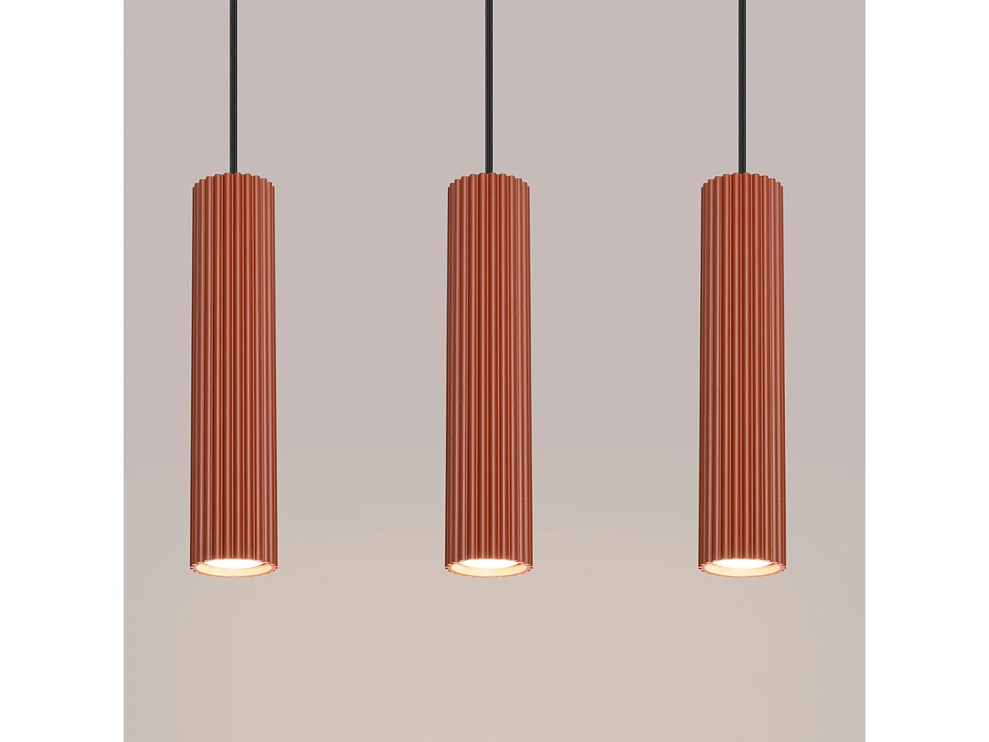 Lampa wisząca minimalistyczny Gloow, aluminium - 3 źródło światła 3000K - L.45 x H.98 cm - ochra czerwona