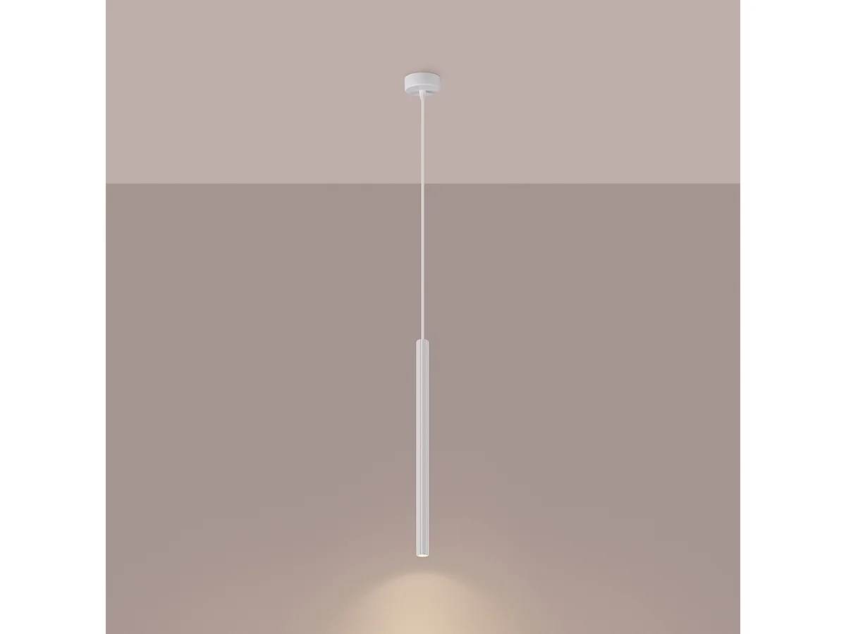 Pendentif Elara moderne en acier - 1 sources lumineuses 4000K - L.8 x H.120 cm - blanc