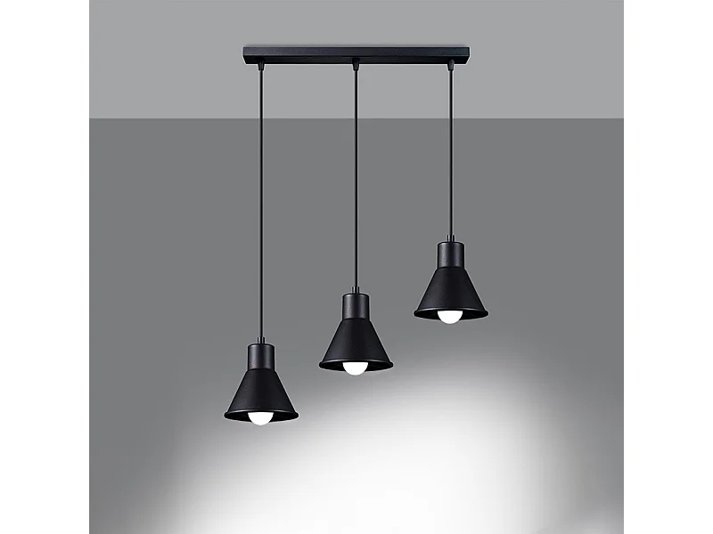 Lampade a sospensione Faldura moderno di acciaio - 3 sorgenti luminose 3000K - L.45 x A.120 cm - nero