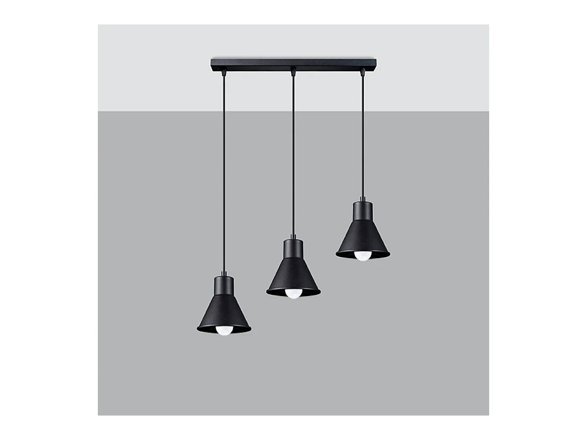 Lampy wiszące nowoczesny Faldura, stal - 3 źródło światła 3000K - L.45 x H.120 cm - czarny