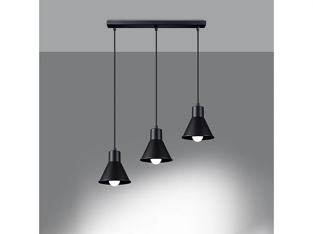 Lampes suspendues Faldura moderne en acier - 3 sources lumineuses 3000K - L.45 x H.120 cm - noir