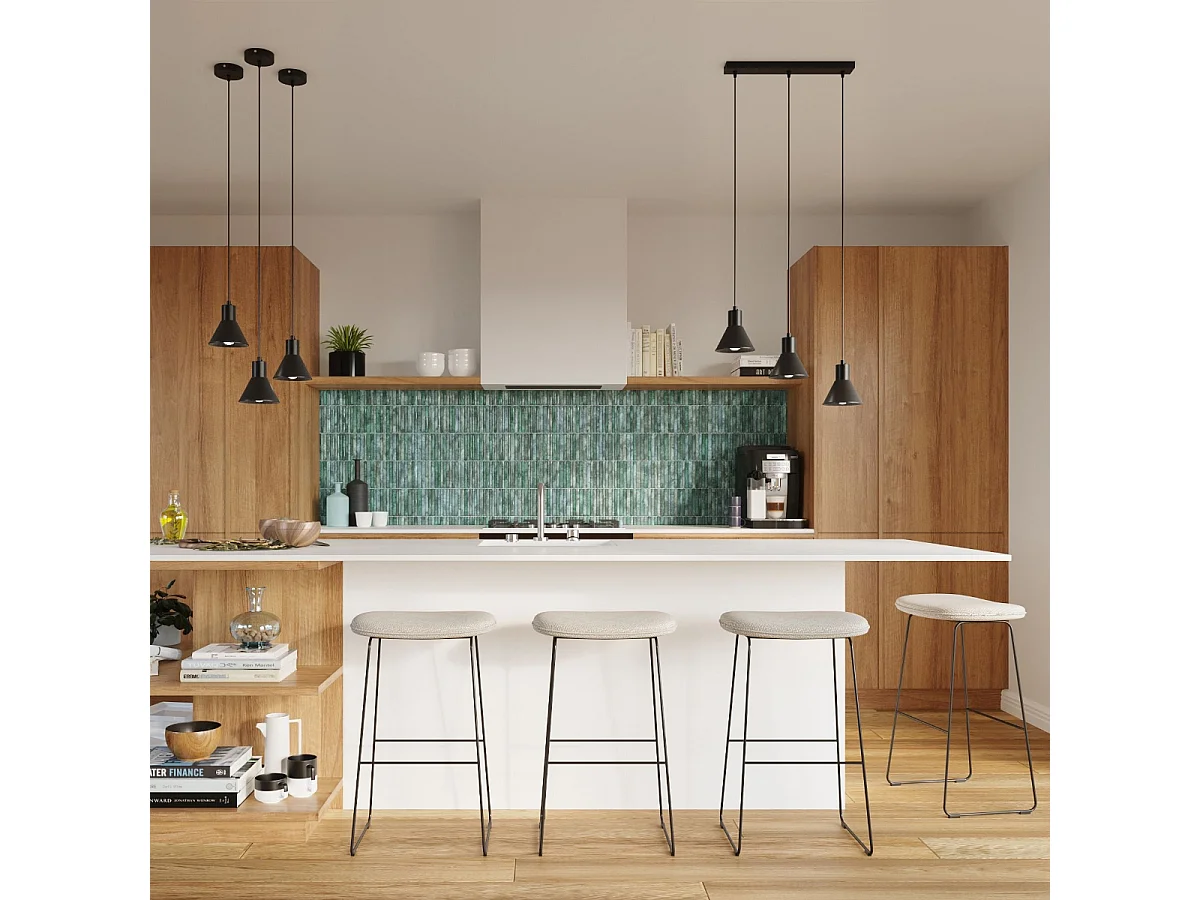 Lampes suspendues Faldura moderne en acier - 3 sources lumineuses 3000K - L.45 x H.120 cm - noir