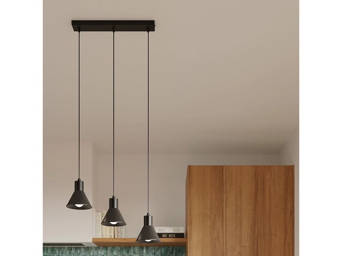 Lampes suspendues Faldura moderne en acier - 3 sources lumineuses 3000K - L.45 x H.120 cm - noir