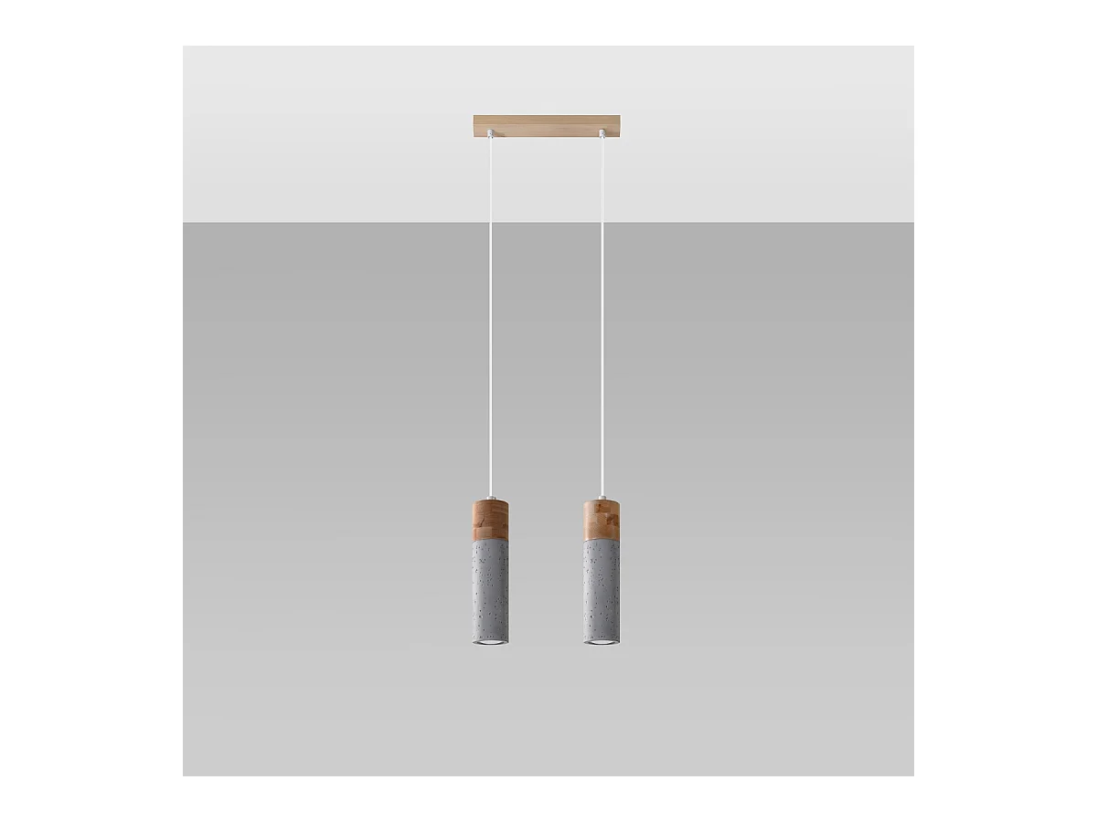 Lampy wiszące industrialny Avier, betoNie dotyczyrewno - 2 źródło światła 3000K - L.30 x H.120 cm - szary/naturalne drewno