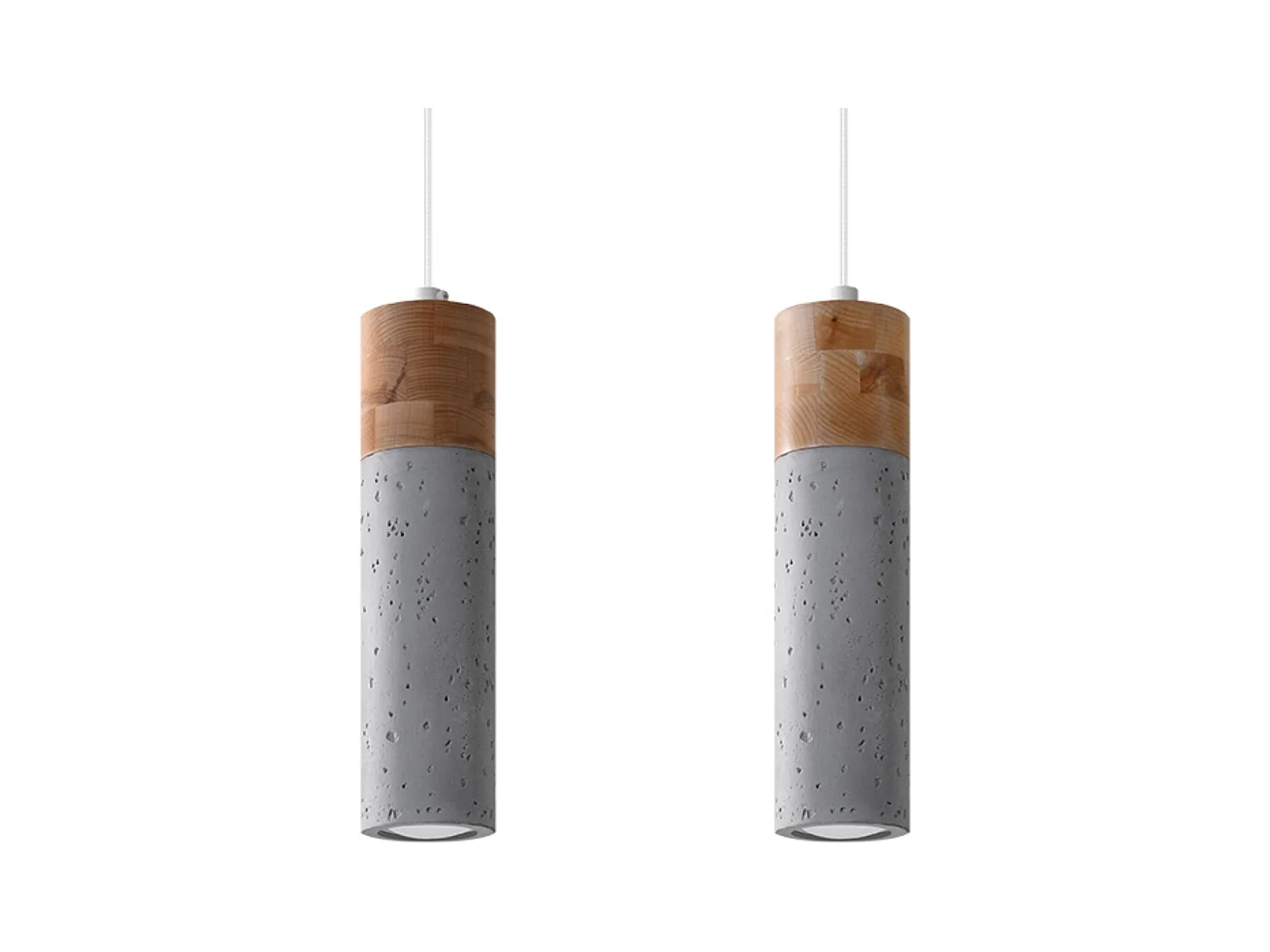 Lampy wiszące industrialny Avier, betoNie dotyczyrewno - 2 źródło światła 3000K - L.30 x H.120 cm - szary/naturalne drewno