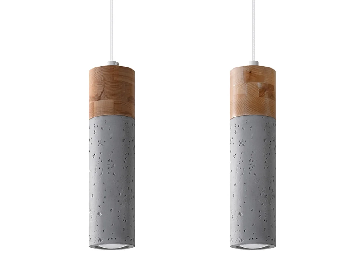 Hanglampen Avier industrieel van  - 2 lichtbronnen 3000K - L.30 x H.120 cm - grijs/natuurlijk hout