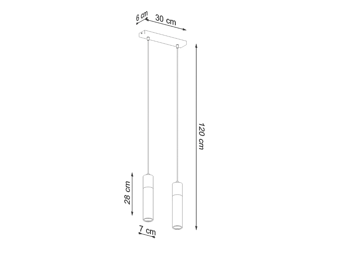 Hanglampen Avier industrieel van  - 2 lichtbronnen 3000K - L.30 x H.120 cm - grijs/natuurlijk hout