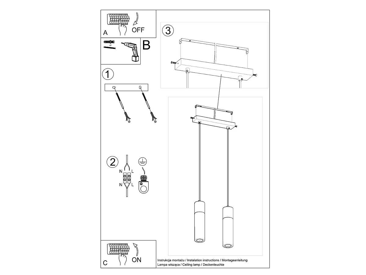 Hanglampen Avier industrieel van  - 2 lichtbronnen 3000K - L.30 x H.120 cm - grijs/natuurlijk hout