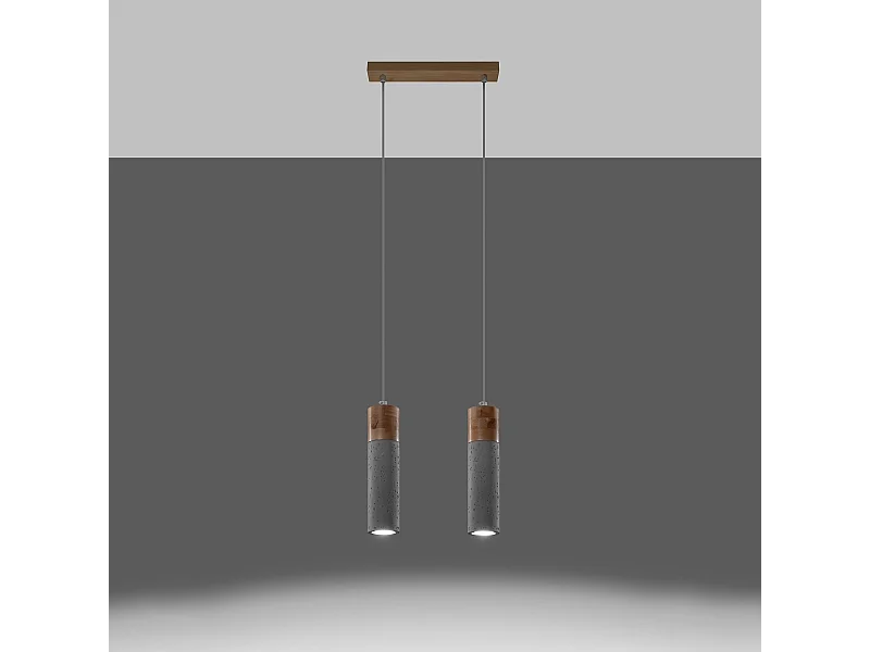Lampes suspendues Avier industriel en betoNon applicablerewno - 2 sources lumineuses 3000K - L.30 x H.120 cm - gris/bois naturel