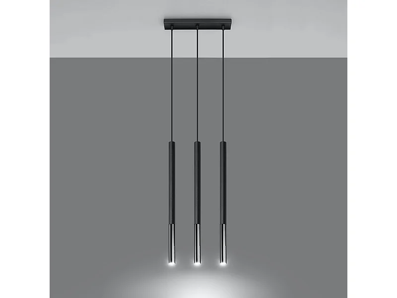 Lampes suspendues Flar moderne en acier - 3 sources lumineuses 3000K - L.30 x H.90 cm - noir/chromé
