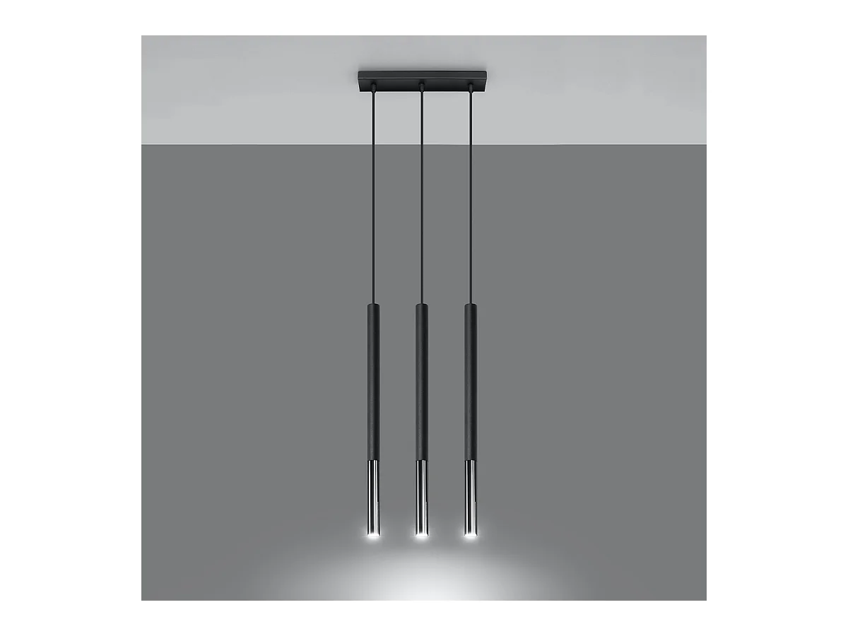 Lampes suspendues Flar moderne en acier - 3 sources lumineuses 3000K - L.30 x H.90 cm - noir/chromé