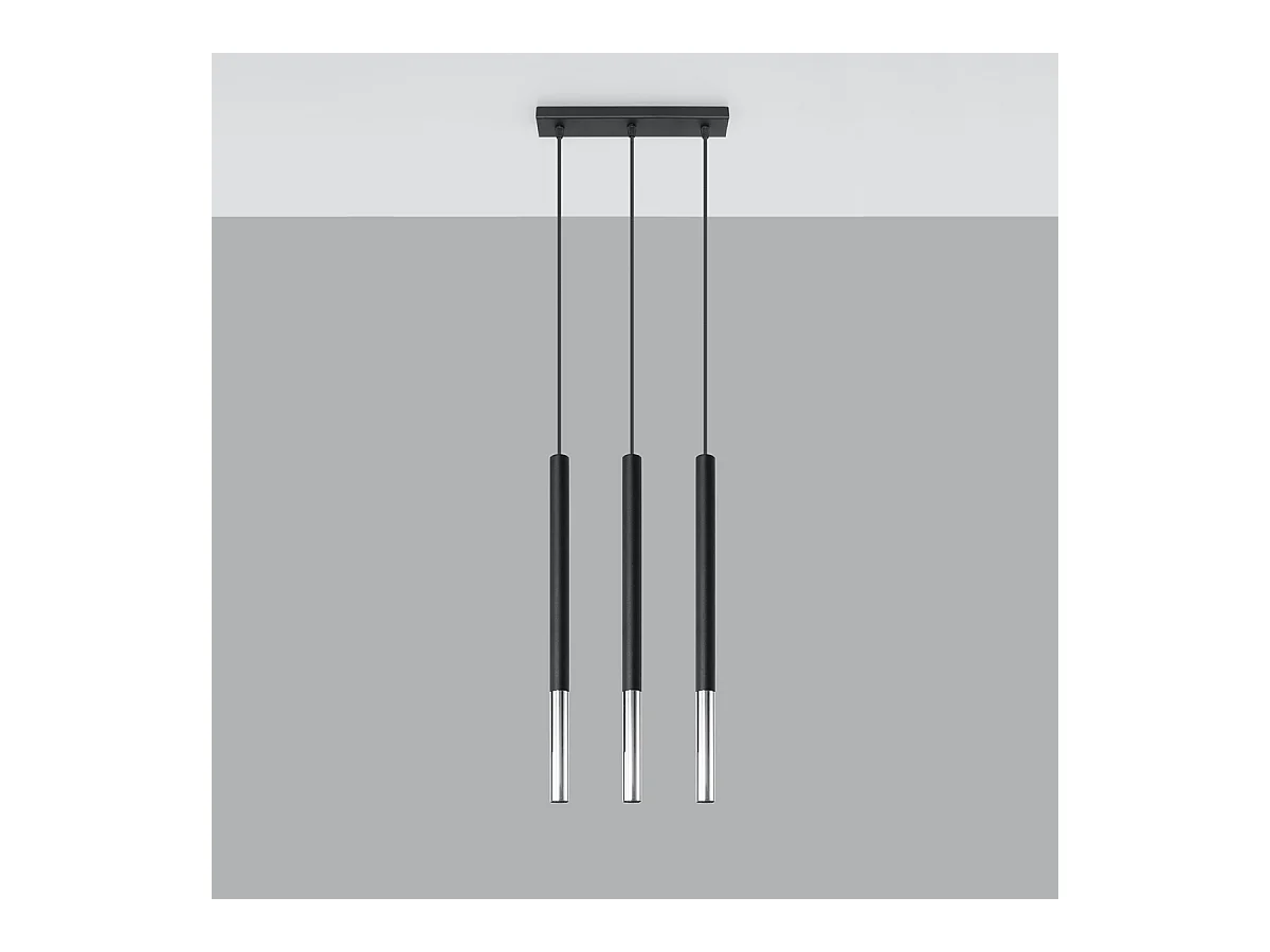 Lampes suspendues Flar moderne en acier - 3 sources lumineuses 3000K - L.30 x H.90 cm - noir/chromé