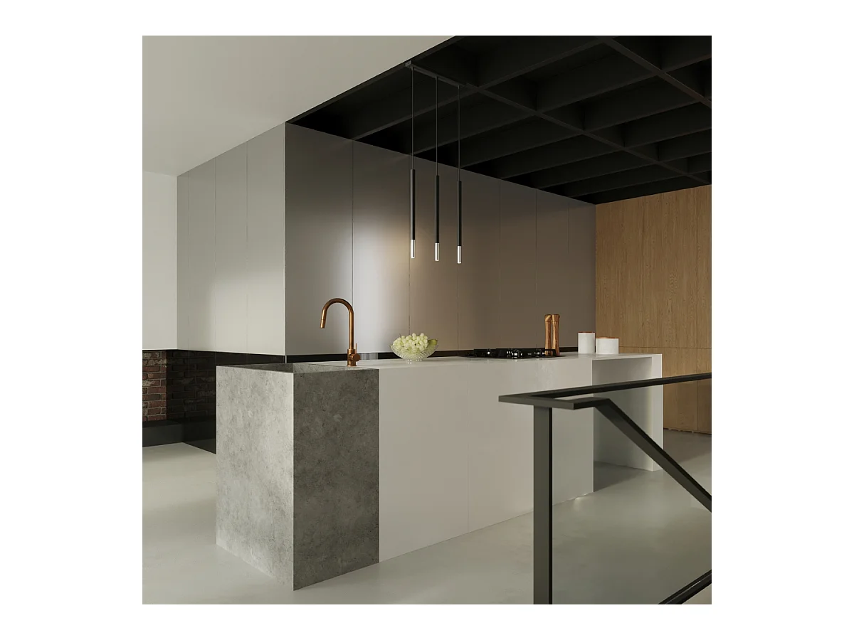 Lampes suspendues Flar moderne en acier - 3 sources lumineuses 3000K - L.30 x H.90 cm - noir/chromé