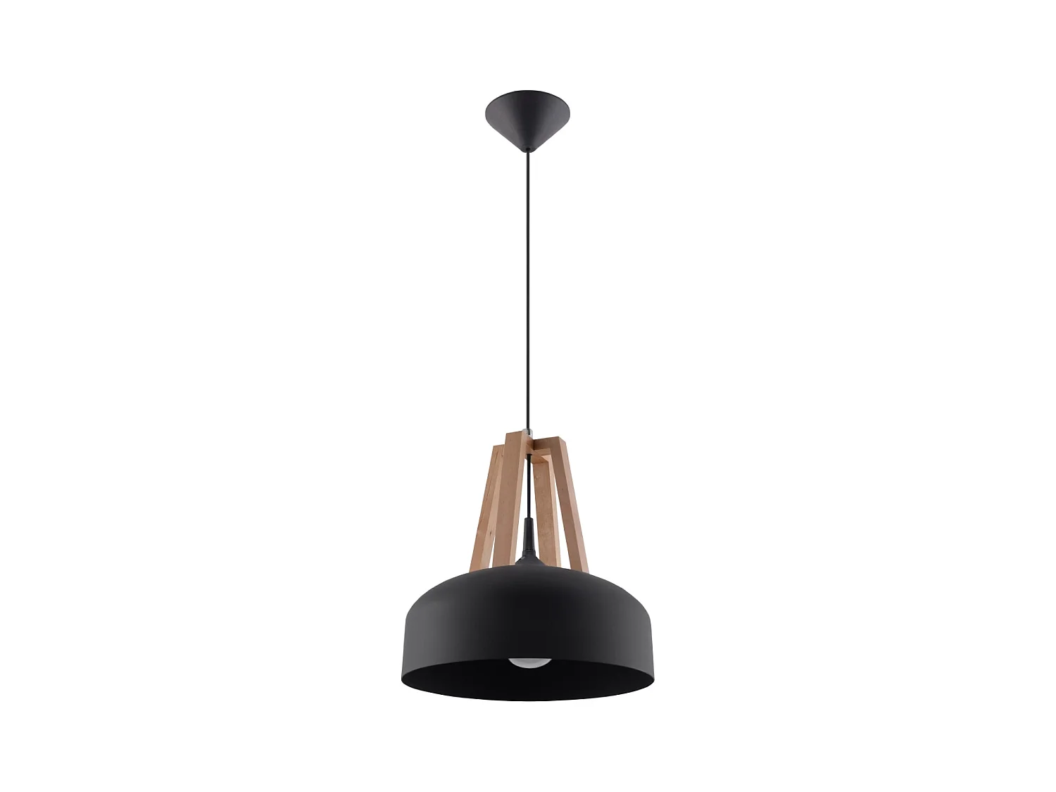 Lampes suspendues Solivo moderne en acier/bois - 1 sources lumineuses 3000K - L.30 x H.85 cm - noir/bois naturel