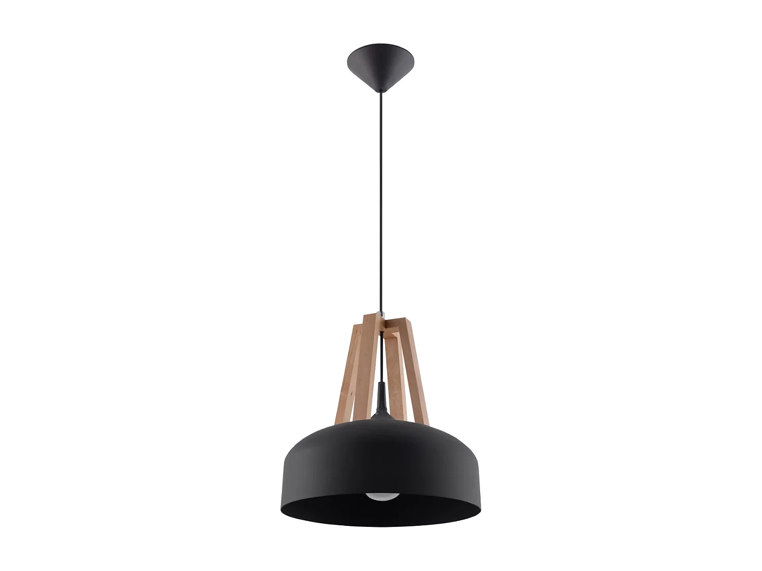 Lampes suspendues Solivo moderne en acier/bois - 1 sources lumineuses 3000K - L.30 x H.85 cm - noir/bois naturel