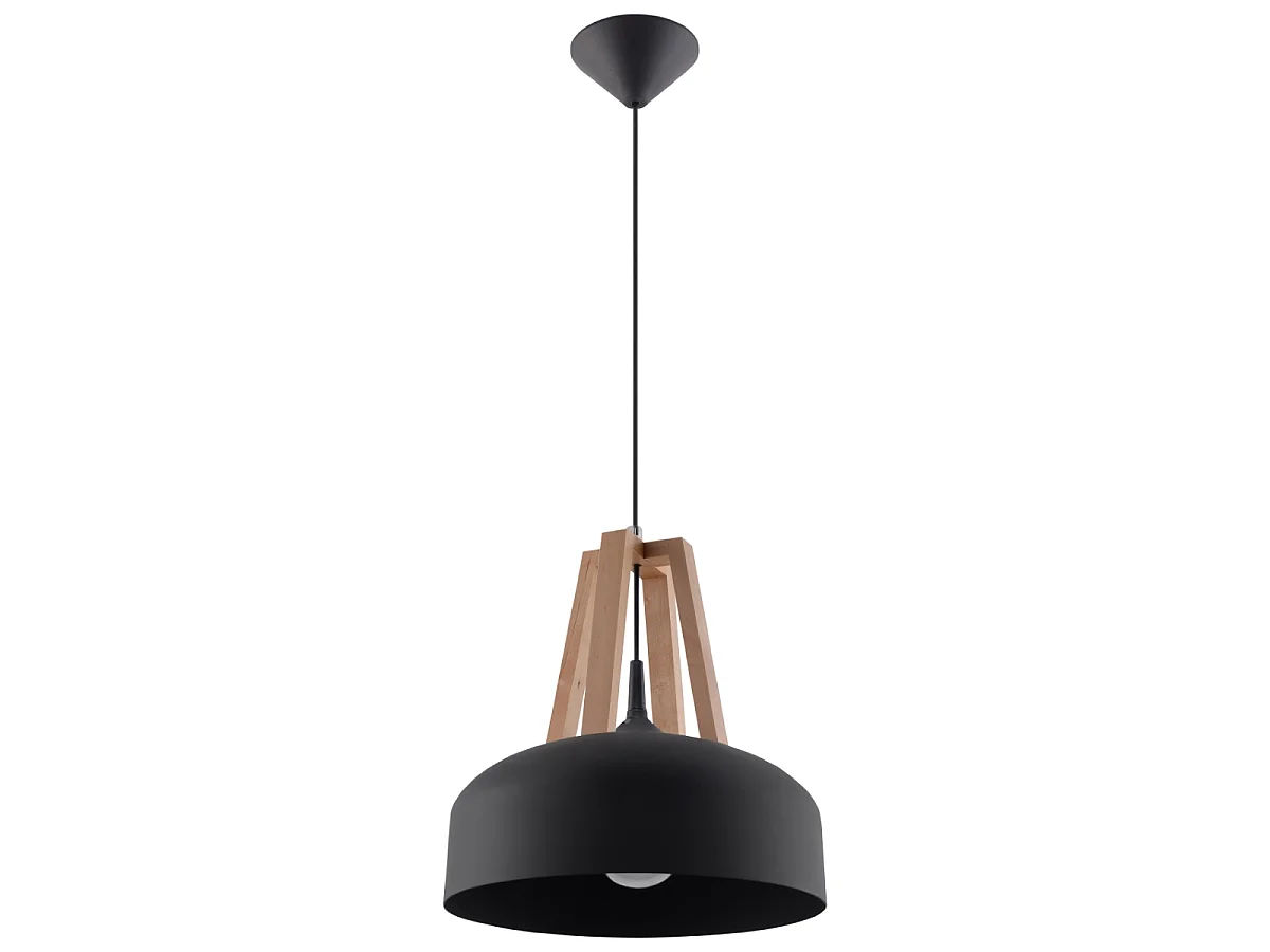 Hanglampen Solivo modern van  - 1 lichtbronnen 3000K - L.30 x H.85 cm - zwart/natuurlijk hout