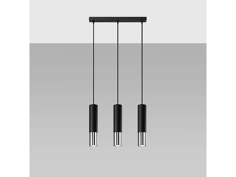 Hanglampen Zarpex modern van  - 3 lichtbronnen 4000K - L.45 x H.90 cm - zwart/chroom