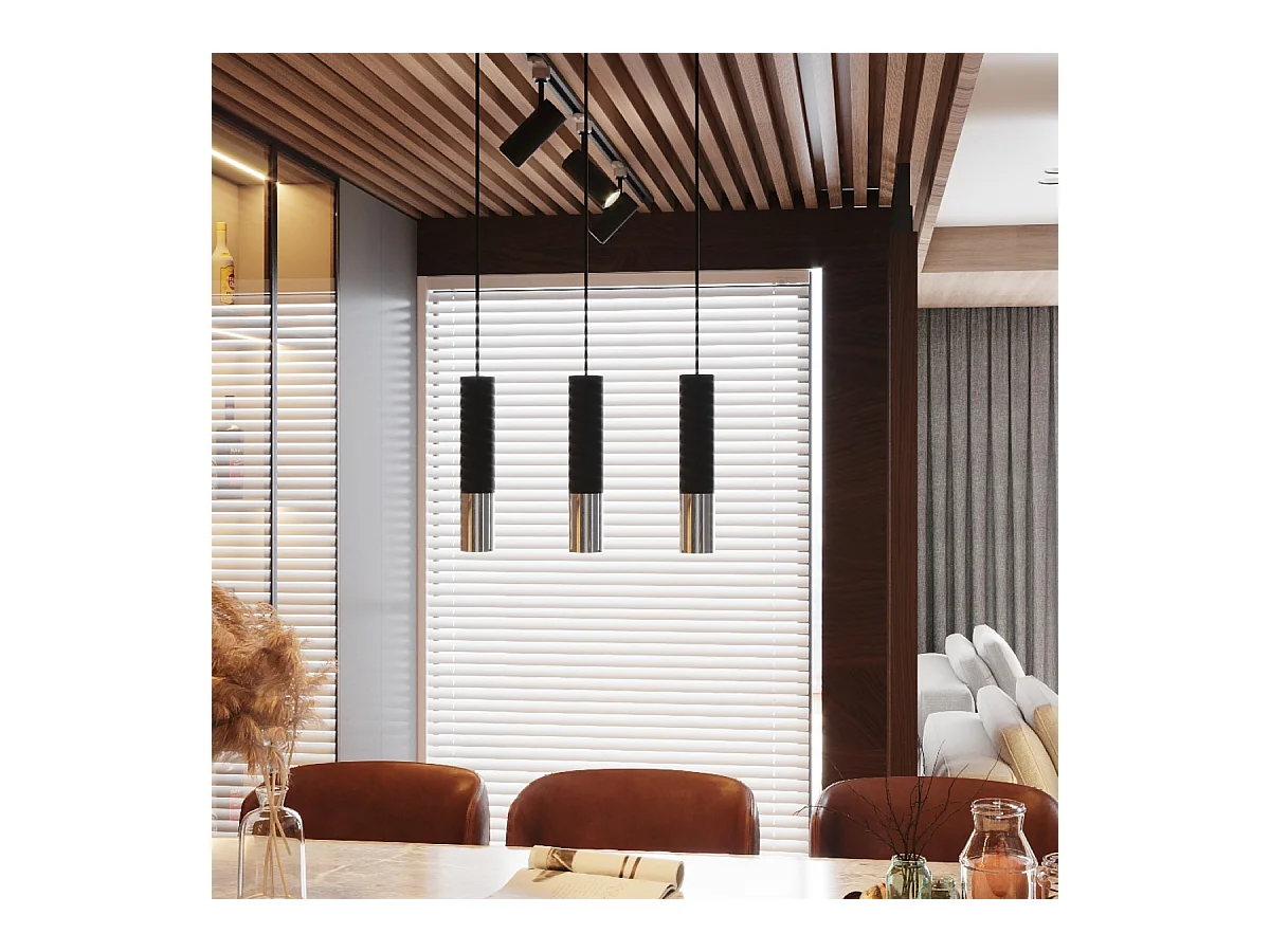 Lampy wiszące nowoczesny Zarpex, stal - 3 źródło światła 4000K - L.45 x H.90 cm - czarny/chrom
