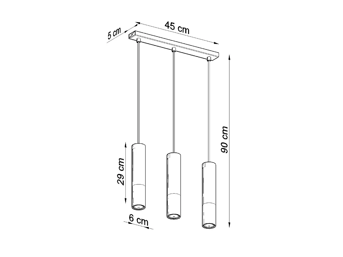 Hanglampen Zarpex modern van  - 3 lichtbronnen 4000K - L.45 x H.90 cm - zwart/chroom