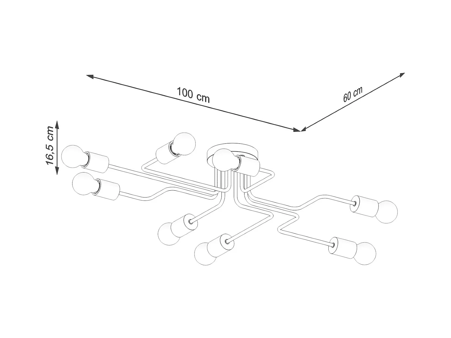 Lustre Zimbo sótão, aço/madeira - 8 fontes de luz 4000K - L.100 x H.16.5 cm - madeira preta/natural