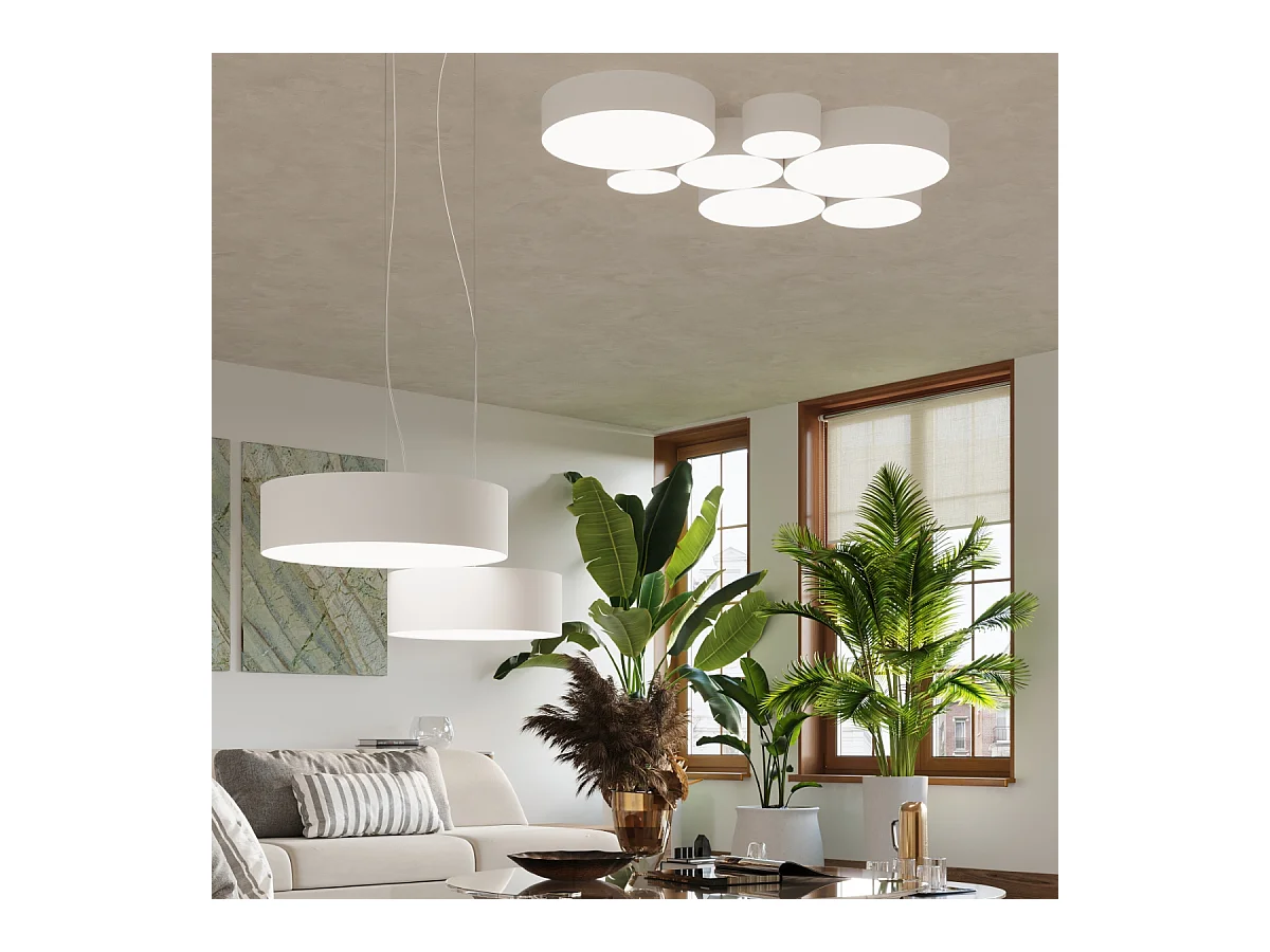 Lampes suspendues Cercle minimaliste en PVC - 2 sources lumineuses 3000K - L.35 x H.111 cm - blanc