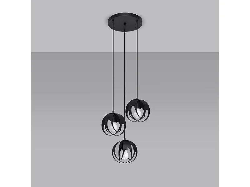 Lampade a sospensione Brive moderno di acciaio - 3 sorgenti luminose 4000K - L.30 x A.117 cm - nero